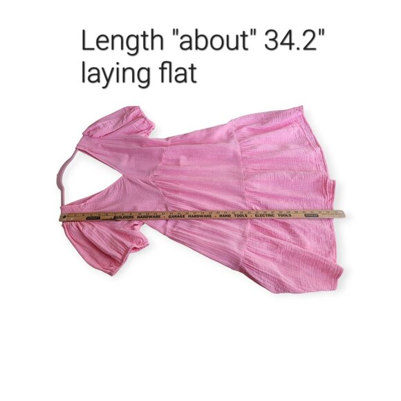 Gap barbiecore bubblegum pink crinkle gauze puff sleeve mini dress size M - Picture 12 of 13